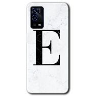 Oppo A55 Beyaz Mermer Desenli E Harfi Baskılı Uyumlu Silikon Kılıf