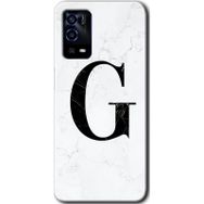 Oppo A55 Beyaz Mermer Desenli G Harfi Baskılı Uyumlu Silikon Kılıf