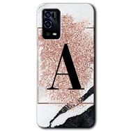 Oppo A55 Pembe Mermer Desenli A Harfi Baskılı Uyumlu Silikon Kılıf