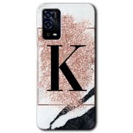 Oppo A55 Pembe Mermer Desenli K Harfi Baskılı Uyumlu Silikon Kılıf