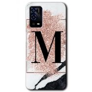 Oppo A55 Pembe Mermer Desenli M Harfi Baskılı Uyumlu Silikon Kılıf
