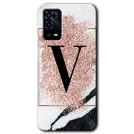 Oppo A55 Pembe Mermer Desenli V Harfi Baskılı Uyumlu Silikon Kılıf