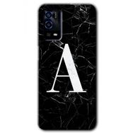 Oppo A55 Siyah Mermer Desenli A Harfi Baskılı Uyumlu Silikon Kılıf