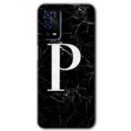 Oppo A55 Siyah Mermer Desenli P Harfi Baskılı Uyumlu Silikon Kılıf