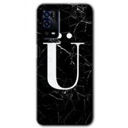 Oppo A55 Siyah Mermer Desenli U Harfi Baskılı Uyumlu Silikon Kılıf