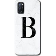 Oppo A72 Beyaz Mermer Desenli B Harfi Baskılı Uyumlu Silikon Kılıf