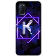 Oppo A72 Dark Neon Yaprak K Harfi Baskılı Uyumlu Silikon Kılıf