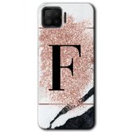 Oppo A73 Pembe Mermer Desenli F Harfi Baskılı Uyumlu Silikon Kılıf