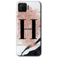 Oppo A73 Pembe Mermer Desenli H Harfi Baskılı Uyumlu Silikon Kılıf