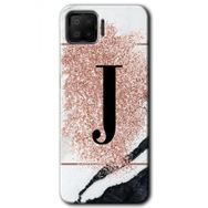 Oppo A73 Pembe Mermer Desenli J Harfi Baskılı Uyumlu Silikon Kılıf