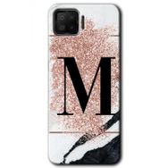 Oppo A73 Pembe Mermer Desenli M Harfi Baskılı Uyumlu Silikon Kılıf
