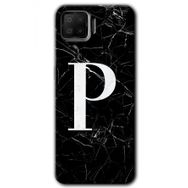 Oppo A73 Siyah Mermer Desenli P Harfi Baskılı Uyumlu Silikon Kılıf