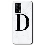 Oppo A74 Beyaz Mermer Desenli D Harfi Baskılı Uyumlu Silikon Kılıf