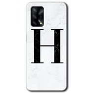 Oppo A74 Beyaz Mermer Desenli H Harfi Baskılı Uyumlu Silikon Kılıf