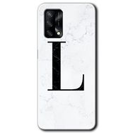 Oppo A74 Beyaz Mermer Desenli L Harfi Baskılı Uyumlu Silikon Kılıf