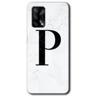 Oppo A74 Beyaz Mermer Desenli P Harfi Baskılı Uyumlu Silikon Kılıf