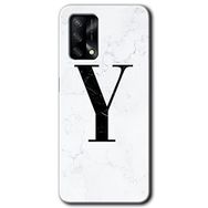 Oppo A74 Beyaz Mermer Desenli Y Harfi Baskılı Uyumlu Silikon Kılıf