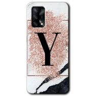 Oppo A74 Pembe Mermer Desenli Y Harfi Baskılı Uyumlu Silikon Kılıf