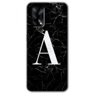 Oppo A74 Siyah Mermer Desenli A Harfi Baskılı Uyumlu Silikon Kılıf
