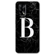 Oppo A74 Siyah Mermer Desenli B Harfi Baskılı Uyumlu Silikon Kılıf