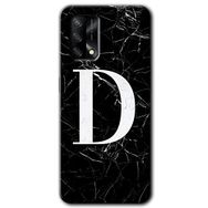 Oppo A74 Siyah Mermer Desenli D Harfi Baskılı Uyumlu Silikon Kılıf