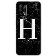 Oppo A74 Siyah Mermer Desenli H Harfi Baskılı Uyumlu Silikon Kılıf