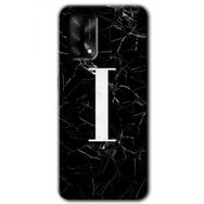 Oppo A74 Siyah Mermer Desenli İ Harfi Baskılı Uyumlu Silikon Kılıf