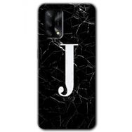 Oppo A74 Siyah Mermer Desenli J Harfi Baskılı Uyumlu Silikon Kılıf