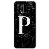 Oppo A74 Siyah Mermer Desenli P Harfi Baskılı Uyumlu Silikon Kılıf