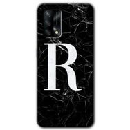 Oppo A74 Siyah Mermer Desenli R Harfi Baskılı Uyumlu Silikon Kılıf