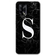 Oppo A74 Siyah Mermer Desenli S Harfi Baskılı Uyumlu Silikon Kılıf