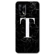 Oppo A74 Siyah Mermer Desenli T Harfi Baskılı Uyumlu Silikon Kılıf