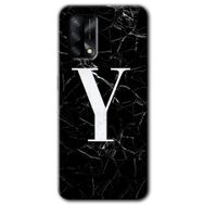 Oppo A74 Siyah Mermer Desenli Y Harfi Baskılı Uyumlu Silikon Kılıf