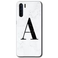 Oppo A91 Beyaz Mermer Desenli A Harfi Baskılı Uyumlu Silikon Kılıf
