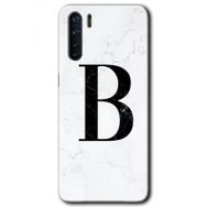 Oppo A91 Beyaz Mermer Desenli B Harfi Baskılı Uyumlu Silikon Kılıf