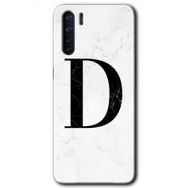 Oppo A91 Beyaz Mermer Desenli D Harfi Baskılı Uyumlu Silikon Kılıf