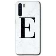 Oppo A91 Beyaz Mermer Desenli E Harfi Baskılı Uyumlu Silikon Kılıf
