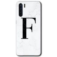 Oppo A91 Beyaz Mermer Desenli F Harfi Baskılı Uyumlu Silikon Kılıf