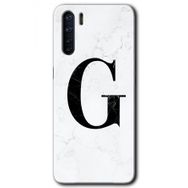 Oppo A91 Beyaz Mermer Desenli G Harfi Baskılı Uyumlu Silikon Kılıf