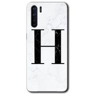 Oppo A91 Beyaz Mermer Desenli H Harfi Baskılı Uyumlu Silikon Kılıf