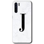 Oppo A91 Beyaz Mermer Desenli J Harfi Baskılı Uyumlu Silikon Kılıf