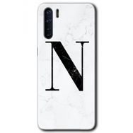 Oppo A91 Beyaz Mermer Desenli N Harfi Baskılı Uyumlu Silikon Kılıf