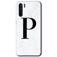 Oppo A91 Beyaz Mermer Desenli P Harfi Baskılı Uyumlu Silikon Kılıf