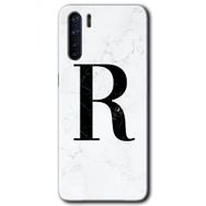 Oppo A91 Beyaz Mermer Desenli R Harfi Baskılı Uyumlu Silikon Kılıf