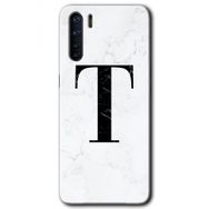 Oppo A91 Beyaz Mermer Desenli T Harfi Baskılı Uyumlu Silikon Kılıf