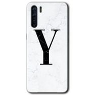 Oppo A91 Beyaz Mermer Desenli Y Harfi Baskılı Uyumlu Silikon Kılıf