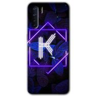 Oppo A91 Dark Neon Yaprak K Harfi Baskılı Uyumlu Silikon Kılıf