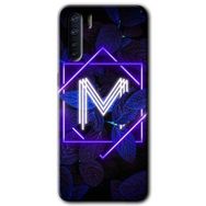 Oppo A91 Dark Neon Yaprak M Harfi Baskılı Uyumlu Silikon Kılıf