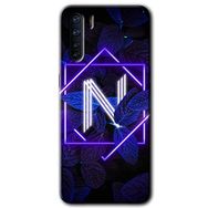 Oppo A91 Dark Neon Yaprak N Harfi Baskılı Uyumlu Silikon Kılıf