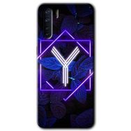 Oppo A91 Dark Neon Yaprak Y Harfi Baskılı Uyumlu Silikon Kılıf